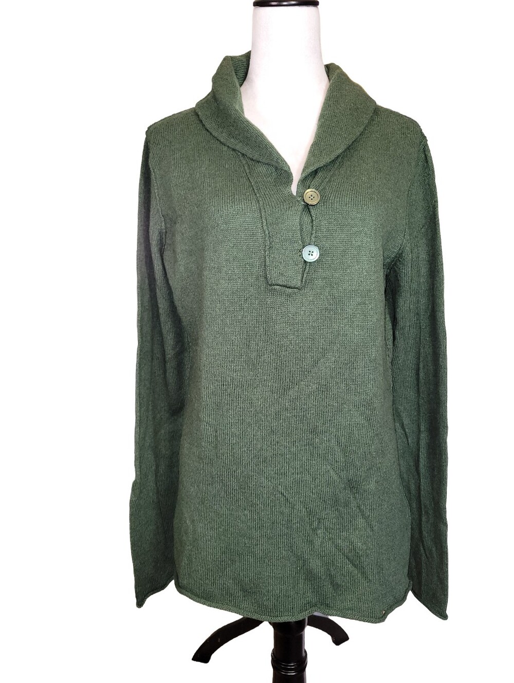 Women's Gap Green Knit Shawl Collar Pullover 2 Button Sweater Size Large